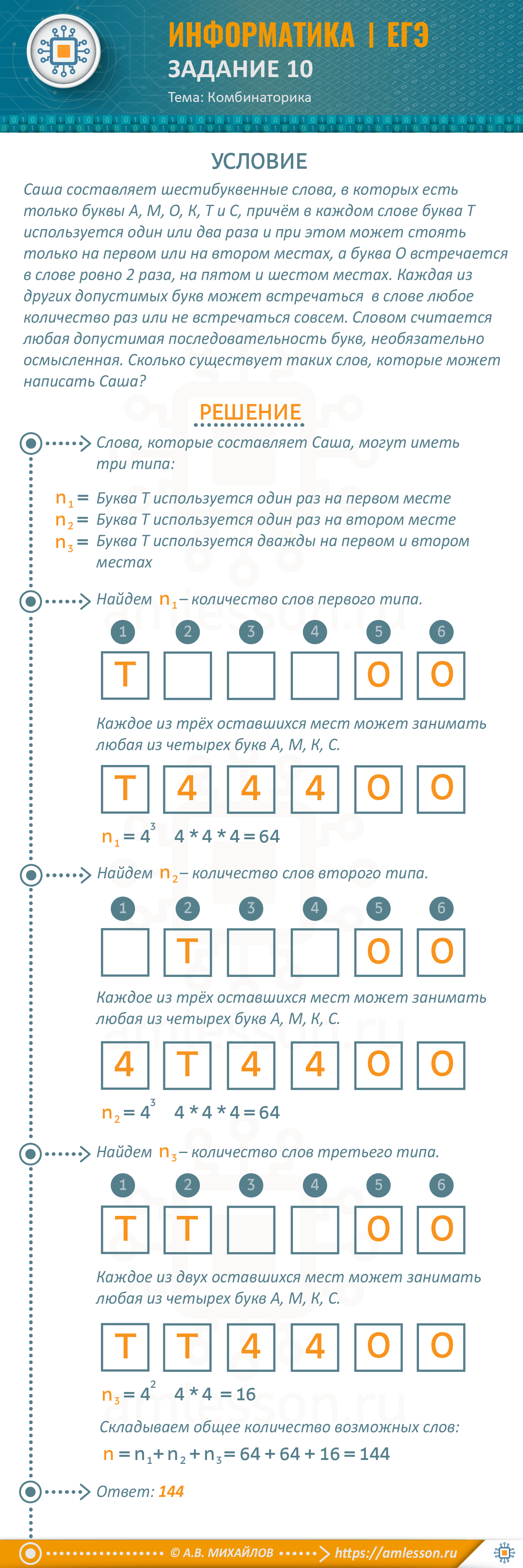 ЕГЭ по информатике задание 10. Тема: комбинаторика